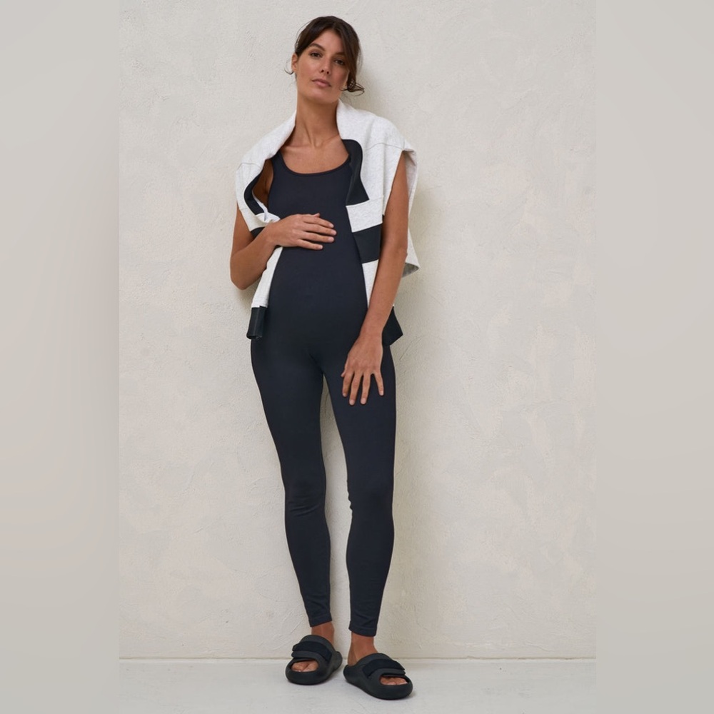 Black Maternity Scoop-Neck Jumpsuit